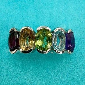 Premium Multi-Gemstone 5-Stone Ring Platinum Over Sterling Silver Siz 6-4.20 ctw